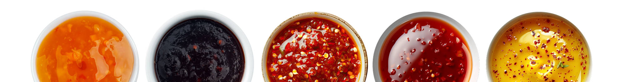 Lineup of five sauces